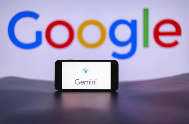 INDIA - 2023/12/13: In this photo illustration, the Gemini logo is seen displayed on a mobile phone screen with Google logo in the background. (Photo Illustration by Idrees Abbas/SOPA Images/LightRocket via Getty Images)