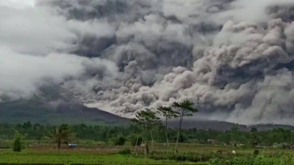 Erupting volcano expels ashes over the island of Java, Indonesia