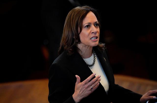 U.S. Vice President Kamala Harris speaks during an address at Fisk Memorial Chapel a day after the Tennessee House of Representatives voted to expel two Democratic members, representatives Justin Pearson and Justin Jones, for their roles in a gun control demonstration at the Tennessee State Capitol, in Nashville, Tennessee, U.S., April 7, 2023. REUTERS/Cheney Orr