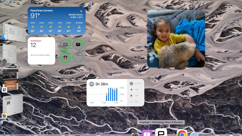 macOS Sonoma desktop with widgets