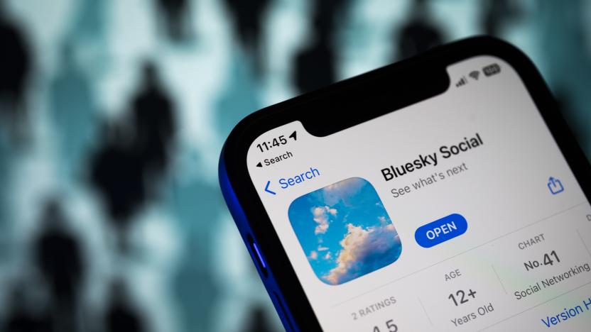 The Bluesky social media app logo is seen on a mobile device in this photo illustration in Warsaw, Poland on 21 April, 2023. Founder Jack Dorsey of twitter has released the Bluesky application on Android. (Photo by Jaap Arriens/NurPhoto via Getty Images)