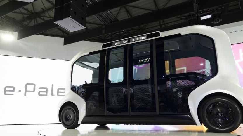 TOKYO, JAPAN - OCTOBER 23: Toyota Motor Corp.'s e-Palette Concept autonomous vehicle is displayed during a press conference at the Tokyo Motor Show on October 23, 2019 in Tokyo, Japan. The auto show takes place until November 4. (Photo by Tomohiro Ohsumi/Getty Images)