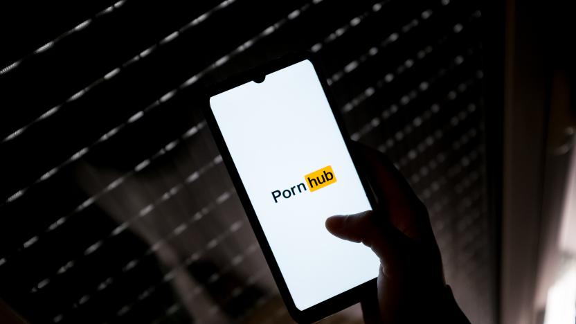 In this photo illustration a PornHub logo seen displayed on a smartphone screen in Athens, Greece on March 16, 2022. (Photo by Nikolas Kokovlis/NurPhoto via Getty Images)