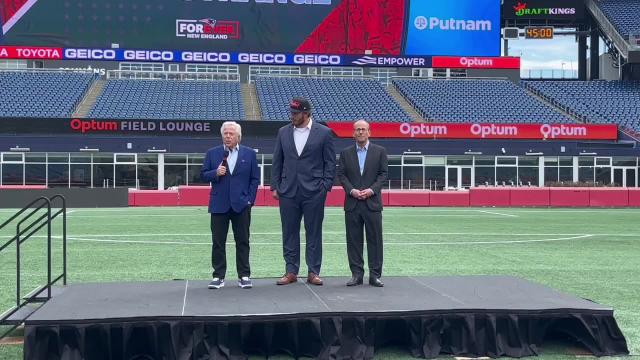 Cole Strange, the New England Patriots NFL 2022 draft pick, introduced by Robert Kraft