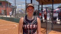 Trenton softball’s Brandy Dees speaks after the Tigers state semifinal vs Holmes County