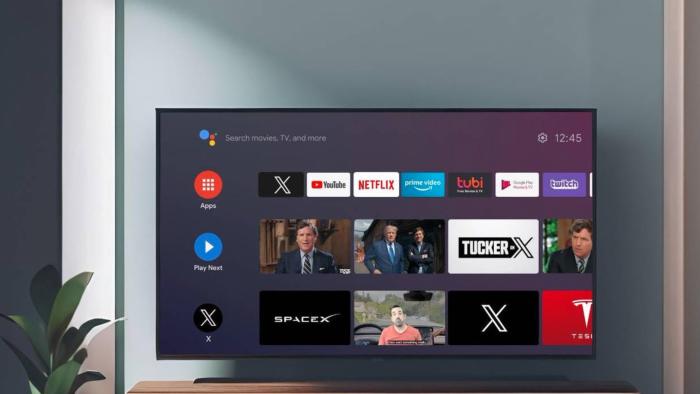 A mock up of the X TV app on a TV.