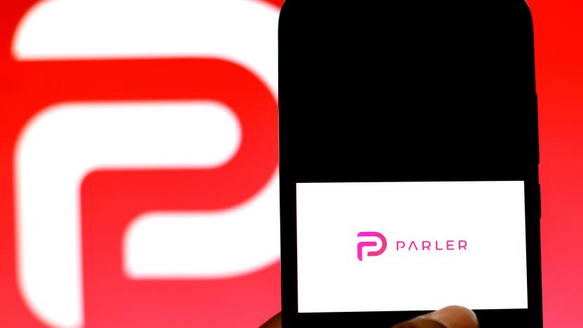 INDIA - 2021/01/18: In this photo illustration, a Parler logo seen displayed on a smartphone. (Photo Illustration by Avishek Das/SOPA Images/LightRocket via Getty Images)