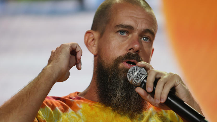 MIAMI, FLORIDA - JUNE 04:  Jack Dorsey creator, co-founder, and Chairman of Twitter and co-founder & CEO of Square speaks on stage at the Bitcoin 2021 Convention, a crypto-currency conference held at the Mana Convention Center in Wynwood on June 04, 2021 in Miami, Florida. The crypto conference is expected to draw 50,000 people and runs from Friday, June 4 through June 6th.  (Photo by Joe Raedle/Getty Images)