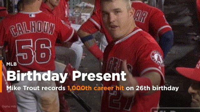 Mike Trout records 1,000th career hit on 26th birthday