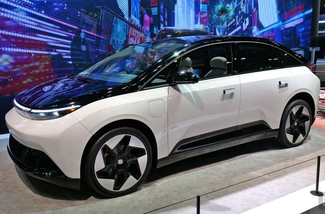 A prototype of the Indi One on display at the 2022 New York Auto Show