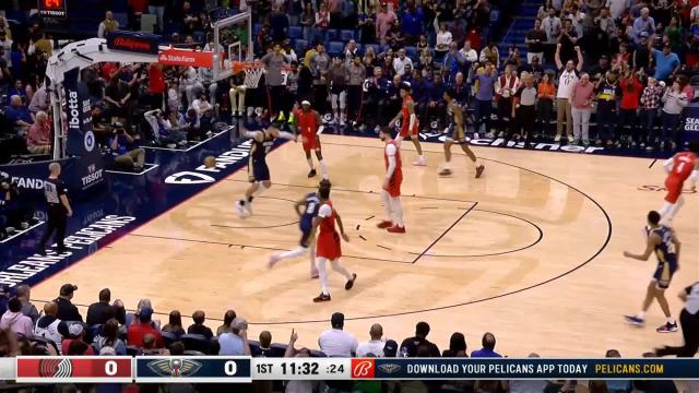 Jonas Valanciunas with a first basket of the game vs the Portland Trail Blazers