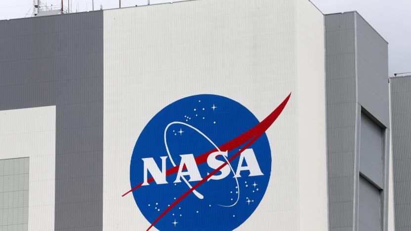 The NASA logo is seen at Kennedy Space Center ahead of the NASA/SpaceX launch of a commercial crew mission to the International Space Station in Cape Canaveral, Florida, U.S., April 16, 2021. REUTERS/Joe Skipper