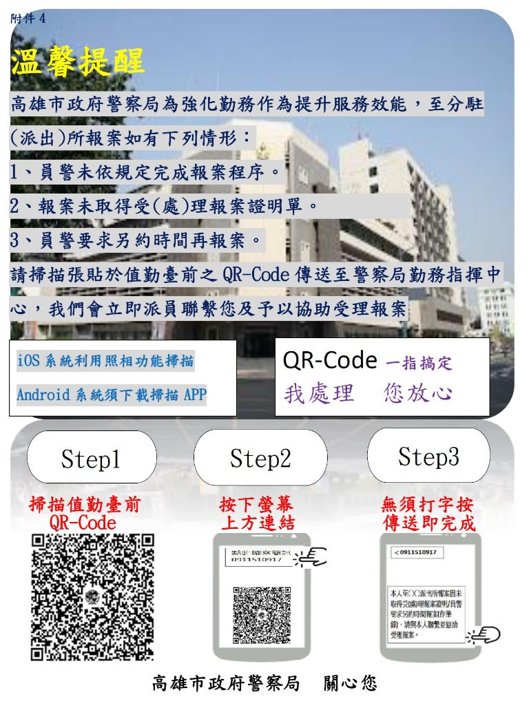 民眾qr Code先改善免處分高警精進報案流程管制措施