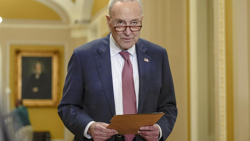 Sen. Majority Leader Chuck Schumer, D-N.Y., listens during a news conference after a policy luncheon on Capitol Hill Wednesday, May 1, 2024, in Washington. (AP Photo/Mariam Zuhaib)