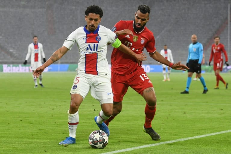 Photo of Marquinhos en el trío del PSG, antes del entrenamiento previo al seminario de Champions Legaue