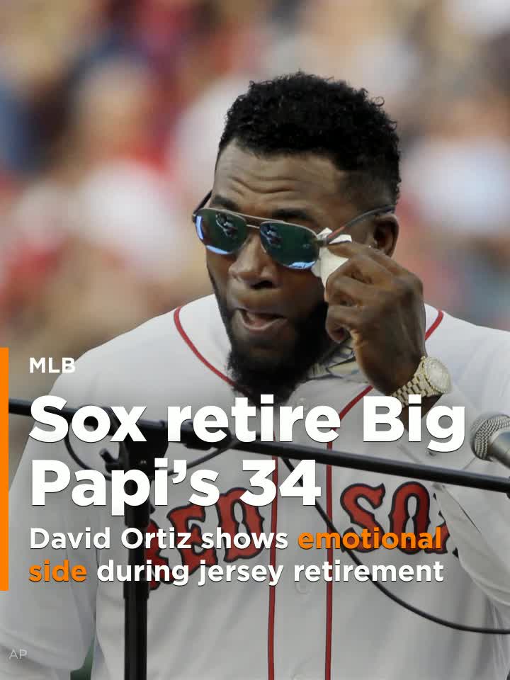 David Ortiz shows emotional side during jersey retirement ceremony