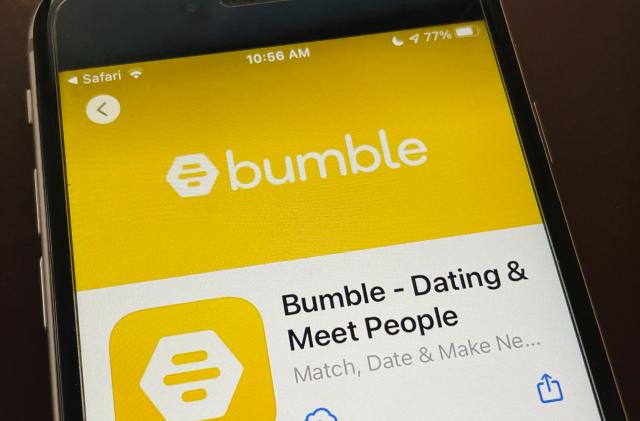 Photo by: STRF/STAR MAX/IPx 2021 2/14/21 Tinder, Bumble and Hinge surge in popularity as Americans look for love online during the Coronavirus Pandemic. STAR MAX Photo: Tinder, Bumble and Hinge apps photographed off an iphone 6s.