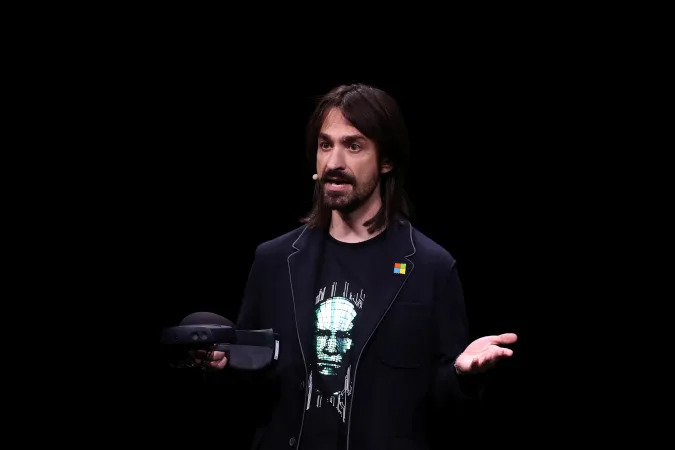 Microsoft's Alex Kipman, the man responsible for the HoloLens augmented reality device, presents the HoloLens 2 ahead of the Mobile World Congress in Barcelona, Spain February 24, 2019. REUTERS/Sergio Perez