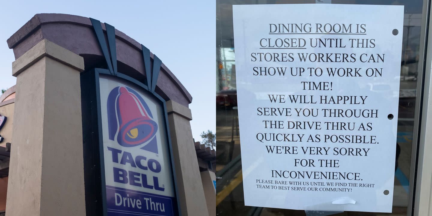 taco bell dining room closed