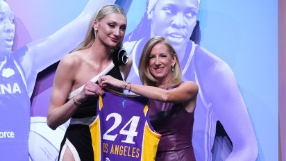 Getty Images - Cameron Brink and Cathy Engelbert at the WNBA Draft 2024 held at the Brooklyn Academy of Music on April 15, 2024 in New York City. (Photo by John Nacion/Sportico via Getty Images)