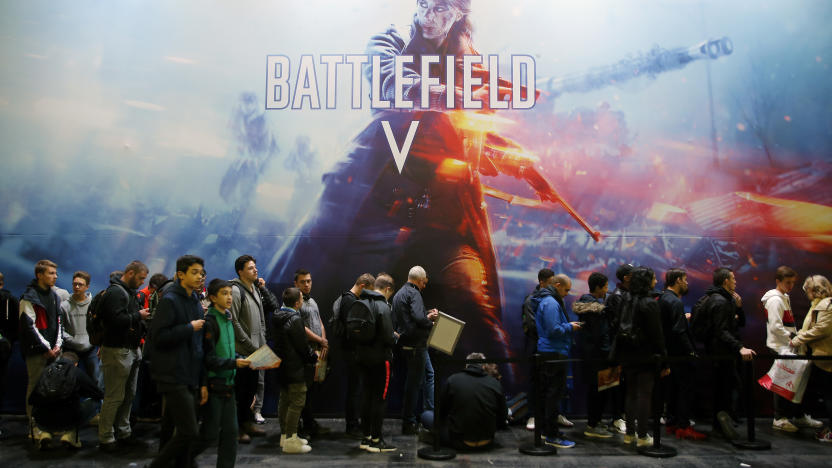 PARIS, FRANCE - OCTOBER 27:  Visitors queue to play the video game "Battlefield V" developed by DICE and published by Electronic Arts (EA) during the 'Paris Games Week' on October 27, 2018 in Paris, France. 'Paris Games Week' is an international trade fair for video games and runs from October 26 to 31, 2018.  (Photo by Chesnot/Getty Images)