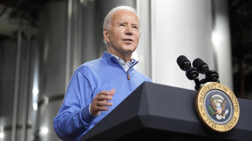 President Joe Biden speaks at the Earth Rider Brewery, Thursday, Jan. 25, 2024, in Superior, Wis. Biden is returning to the swing state of Wisconsin to announce $5 billion in federal funding for upgrading the Blatnik Bridge and for dozens of similar infrastructure projects nationwide. (AP Photo/Alex Brandon)