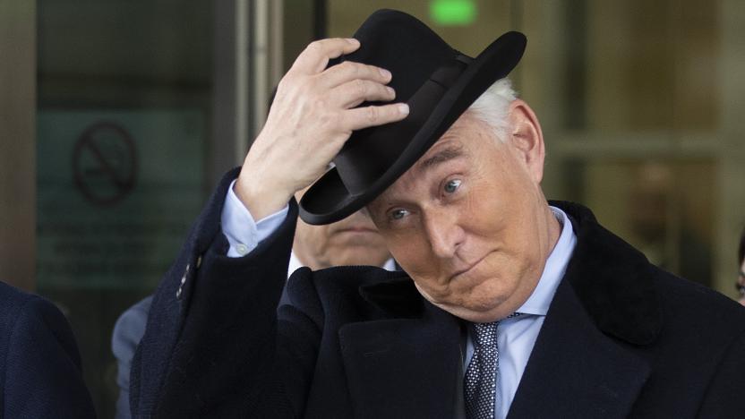 WASHINGTON, DC - FEBRUARY 20: Roger Stone, former adviser and confidante to U.S. President Donald Trump, leaves the Federal District Court for the District of Columbia after being sentenced February 20, 2020 in Washington, DC. Portraying himself as the 'dirty trickster of American politics,' Stone was sentenced to 40 months in prison for obstruction, lying to Congress and witness tampering, charges stemming from former Special Counsel Robert Mueller's investigation into Russian interference in the 2016 election.  (Photo by Chip Somodevilla/Getty Images)