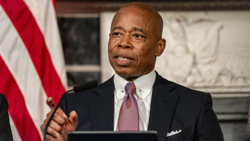 FILE - New York City Mayor Eric Adams speaks during a news conference at City Hall, Dec. 12, 2023, in New York. Adams announced Friday, Jan. 19, 2024, that he rejected the bill, known as the "How Many Stops Act," which requires officers to publicly report on all investigative stops, including relatively low-level encounters with civilians. (AP Photo/Peter K. Afriyie, File)