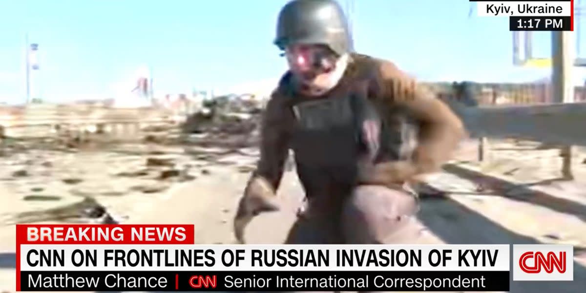 CNN Correspondent Backs Away From Grenade During Live Report From Kyiv