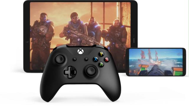 An Xbox controller, plus games on two devices.