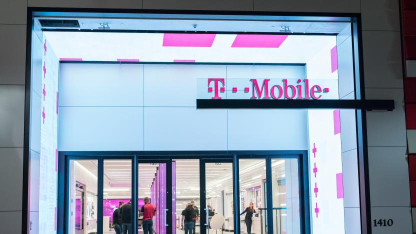 Santa Monica, CA: April 13, 2017: The exterior of a T-Mobile store in Santa Monica. T-Mobile is headquartered in Bonn, Germany.