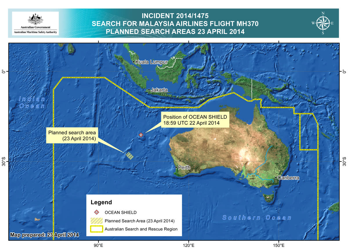 Search areas. Предполагаемое место падения mh370.