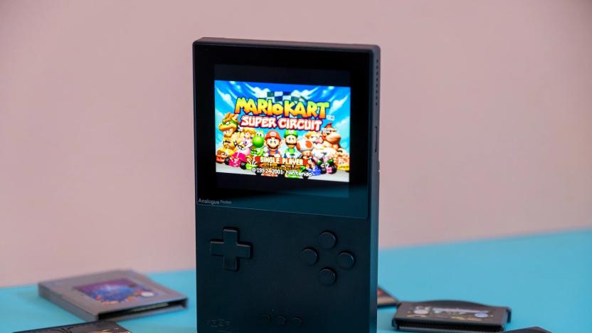 Analogue Pocket with 'Mario Kart Super Circuit'