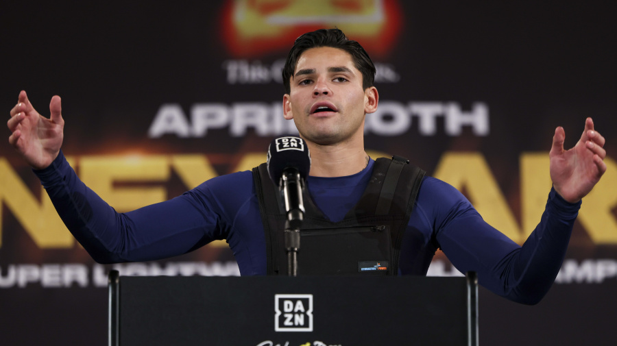 Getty Images - NEW YORK, NEW YORK - APRIL 18: Ryan Garcia speaks during a press conference at Barclays Center on April 18, 2024 in New York City.  (Photo by Cris Esqueda/Golden Boy/Getty Images)