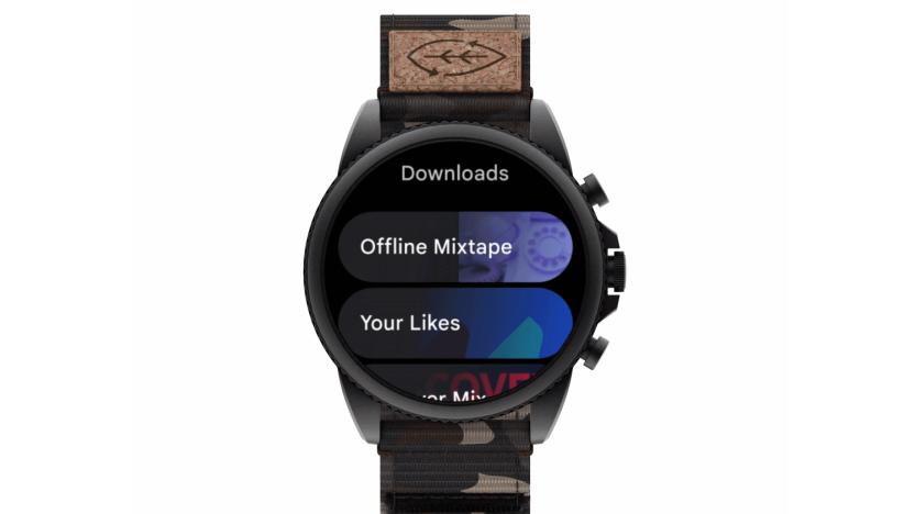 YouTube Music app on Wear OS, showing playlists downloaded for offline listening.