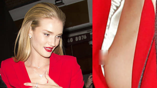 An inch from a nip slip! Rosie Huntington-Whiteley bares extreme