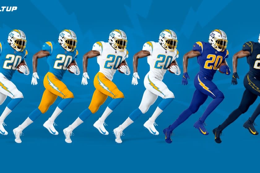 Chargers unveil new uniforms Six styles, throwback helmets, plenty of