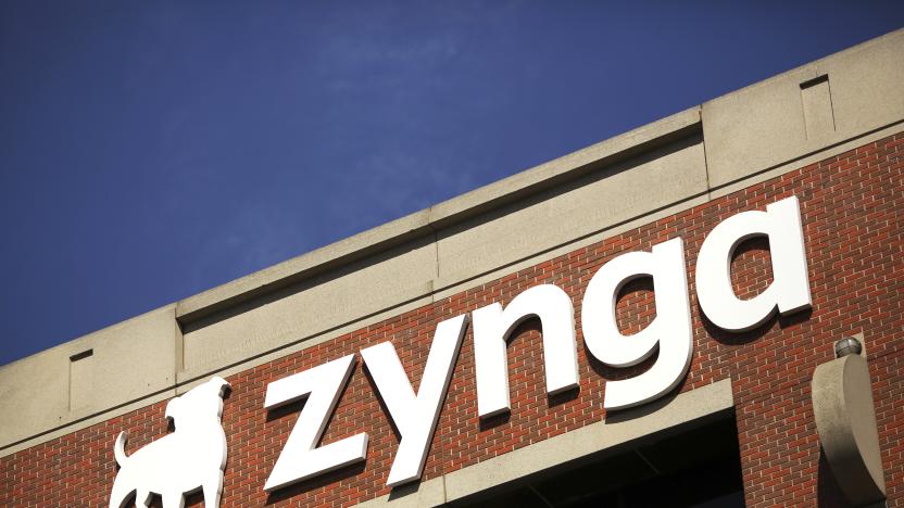 The Zynga logo is pictured at the company's headquarters in San Francisco, California April 23, 2014. The social games services provider is scheduled to report first quarter earnings. REUTERS/Robert Galbraith  (UNITED STATES - Tags: BUSINESS LOGO)