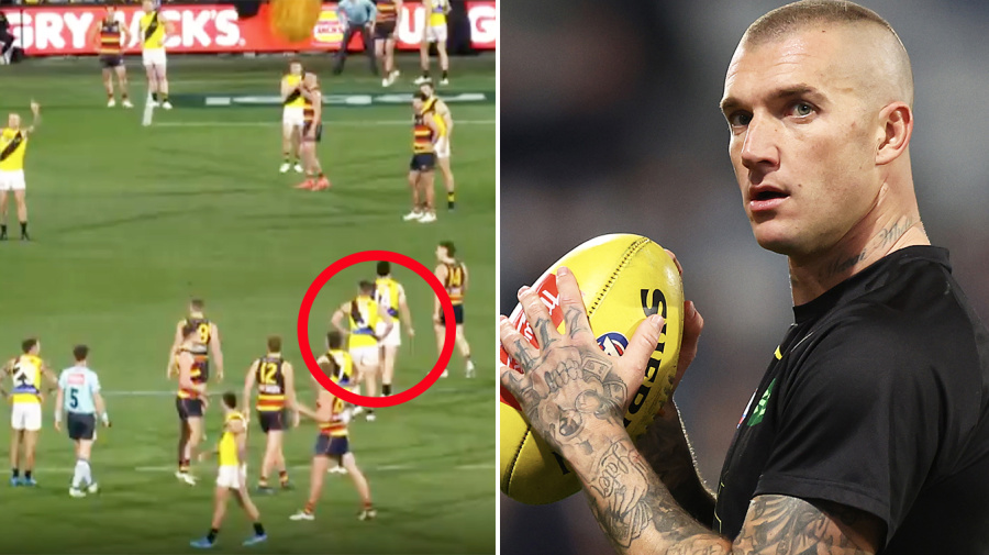 Getty Images - Richmond beat Adelaide without Dustin Martin, but Tigers fans were fuming over the jumpers they wore. Image: Channel 7/Getty