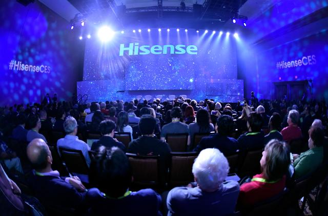 IMAGE DISTRIBUTED FOR HISENSE - Hisense, a global television leader, unveils their 2018 global television line-up and plans for maximizing their sponsorship of the 2018 FIFA World Cup at Press Day at CES 2018 on Monday, Jan. 8, 2018, in Las Vegas. (Jeff Bottari/AP Images for Hisense)