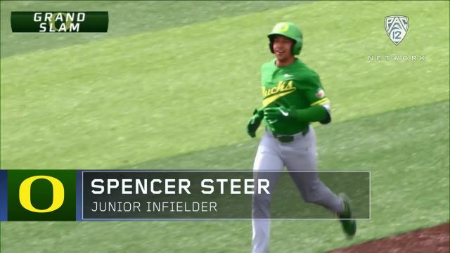 Oregon's Spencer Steer is named Pac-12 Baseball Player of the Week after hitting two grand slams in the series against WSU