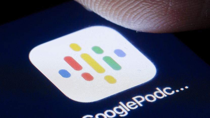 BERLIN, GERMANY - APRIL 22: The logo of GooglePodcast is shown on the display of a smartphone on April 22, 2020 in Berlin, Germany. (Photo by Thomas Trutschel/Photothek via Getty Images)