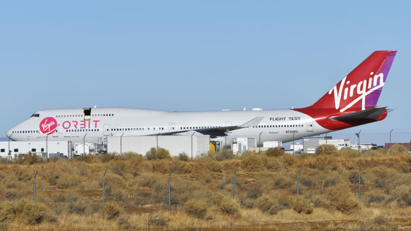 Mojave, CA - December 05 : Virgin Orbit Flight Test Airplane at the Mojave Air and Space Port In Mojave, California December 05, 2020. Credit: DeeCee Carter/MediaPunch /IPX