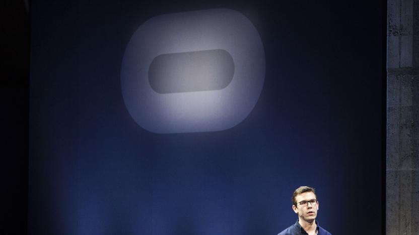 Nate Mitchell, Vice President of Product at Oculus VR Studios speaks during a media event to introduce the Oculus Rift virtual reality headset in San Francisco, California on Wednesday, June 11, 2015. (Photo by Ramin Talaie/Corbis via Getty Images)