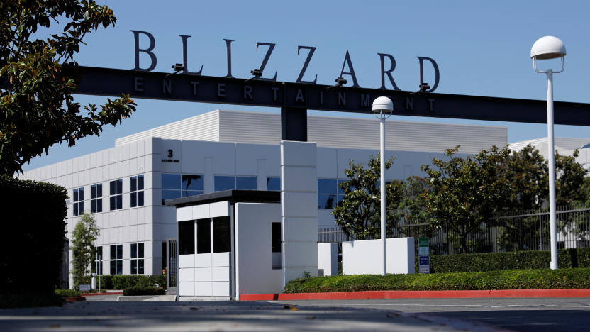 The entrance to the Activision Blizzard Inc. campus is shown in Irvine, California, U.S., August 6, 2019.   REUTERS/Mike Blake