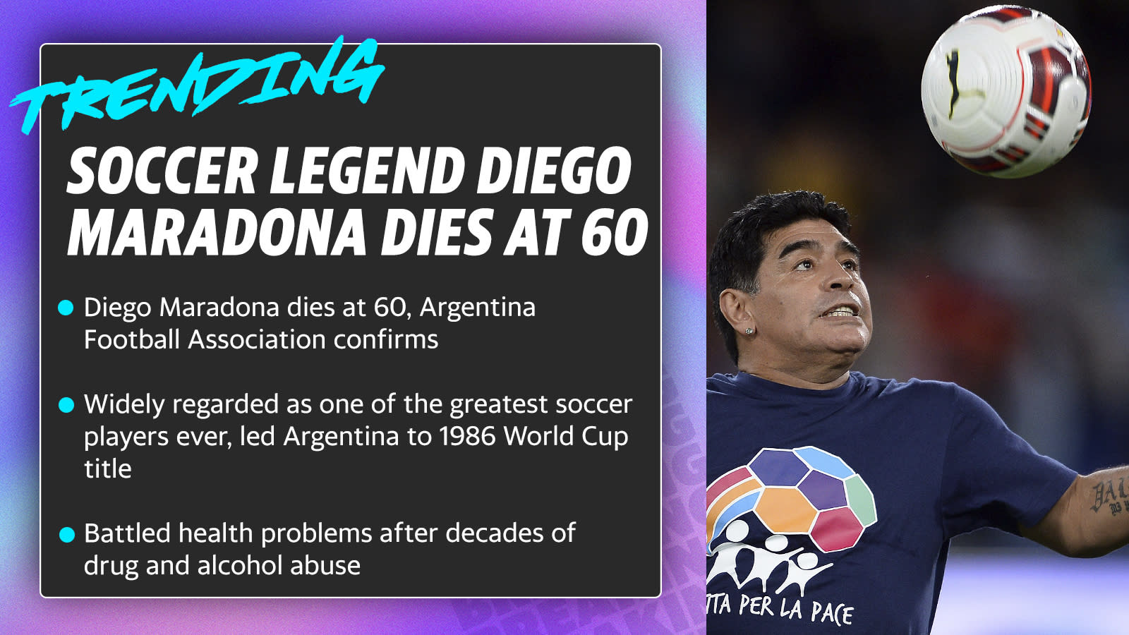 Diego Maradona, Argentina soccer legend who led country to 1986 World Cup,  dies at 60