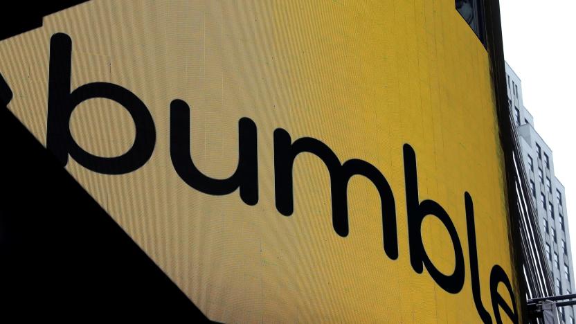 The display outside the Nasdaq MarketSite is pictured as the dating app operator Bumble Inc. (BMBL) made its debut on the Nasdaq stock exchange during the company's IPO in New York City, New York, U.S., February 11, 2021. REUTERS/Mike Segar