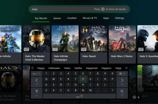 Xbox search menu.