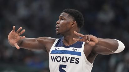 Associated Press - Minnesota Timberwolves guard Anthony Edwards (5) celebrates a score against the Dallas Mavericks during the first half in Game 4 of the NBA basketball Western Conference finals, Tuesday, May 28, 2024, in Dallas. (AP Photo/Julio Cortez)
