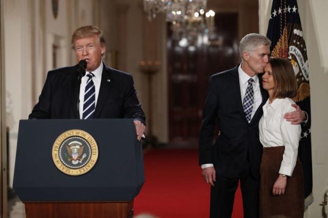 President Trump speaks in the East Room of the White House to announce Judge Neil Gorsuch as his nominee for the Supreme Court on Tuesday. (AP Photo/Carolyn Kaster)